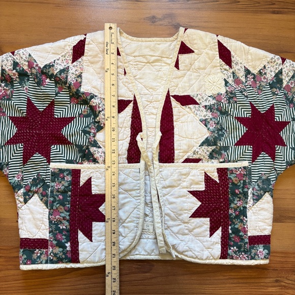 Hand Crafted Quilted Patchwork Jacket in Cream and Burgundy - Picture 15 of 16